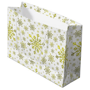 Grand Sac Cadeau Pretty Gold Noël Snowflakes sur Winter White