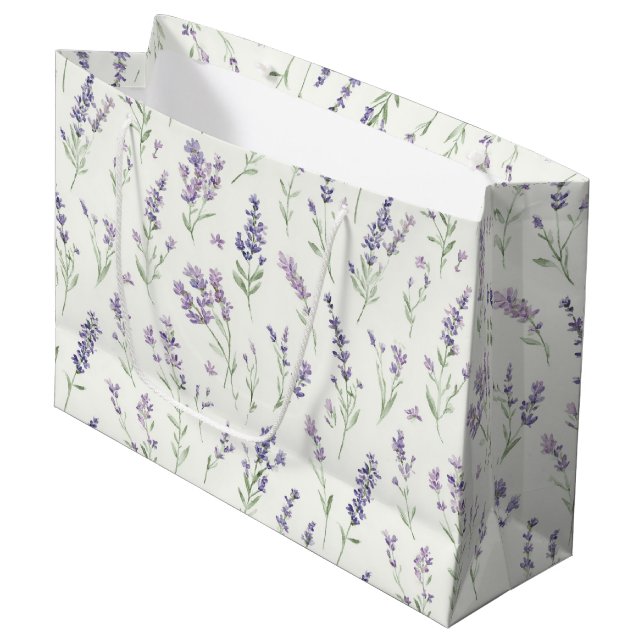 Grand Sac Cadeau Pretty Lavender White Flowers Bridal Shower (Devant Angle)