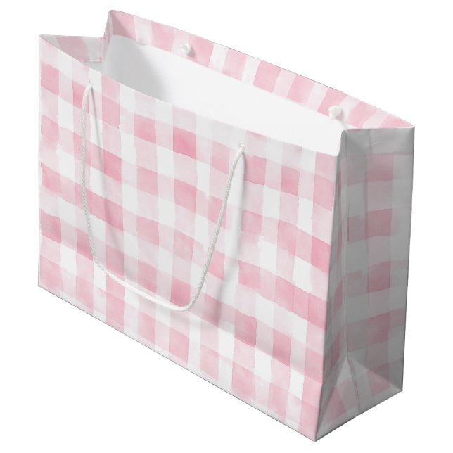 Grand Sac Cadeau Pretty Pink White Plaid Stripes Bridal Shower (Devant Angle)