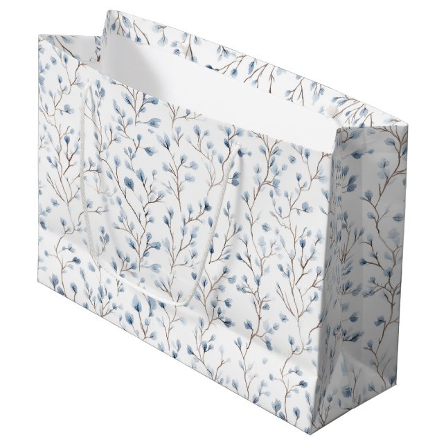 Grand Sac Cadeau Pretty White Blue Floral Bridal Shower (Devant Angle)