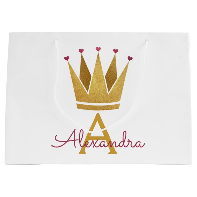 Grand Sac Cadeau Princesse Blanche Rose Couronne Or Blush rose (Devant)