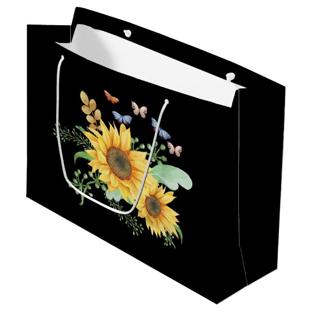 Grand Sac Cadeau printemps de tournesol (Devant Angle)