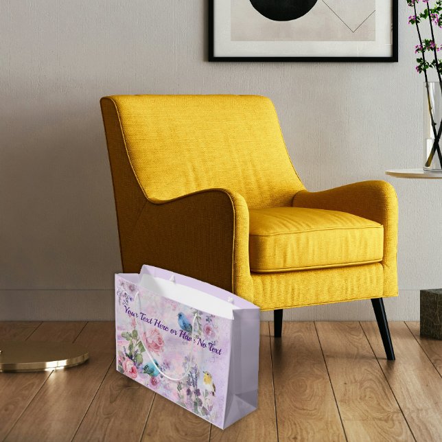 Grand Sac Cadeau Printemps Floral Rose Blue Bird Pastel Flower Gard (Créateur téléchargé)