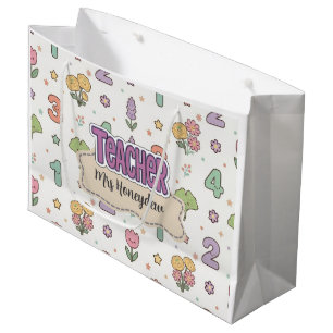 Grand Sac Cadeau Professeur d'école primaire nombres motif violet