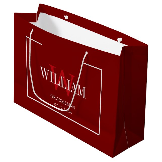 Grand Sac Cadeau Professionnel - Groomsmen rouge et blanc minimalis (Devant Angle)