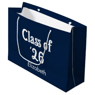 Grand Sac Cadeau Promotion '26 Bleu foncé et blanc Nom du diplômé 