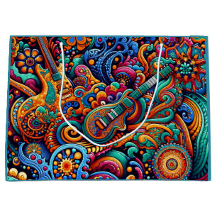 Grand Sac Cadeau Psychédélique Batik Guitare Art-Colorful Musique R