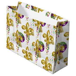 GRAND SAC CADEAU PURPLE GOLD GREEN MARDI GRAS FLEUR DE LIS