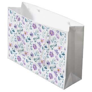 Grand Sac Cadeau Purple Green Watercolor Wildflower