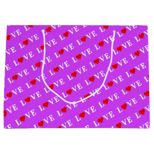Grand Sac Cadeau Purple LOVE Heart moderne chic élégant