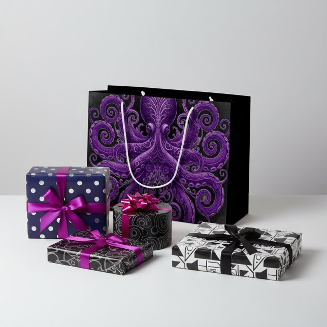 Grand Sac Cadeau Purple Octopus Victorian Steampunk Kraken  (Créateur téléchargé)