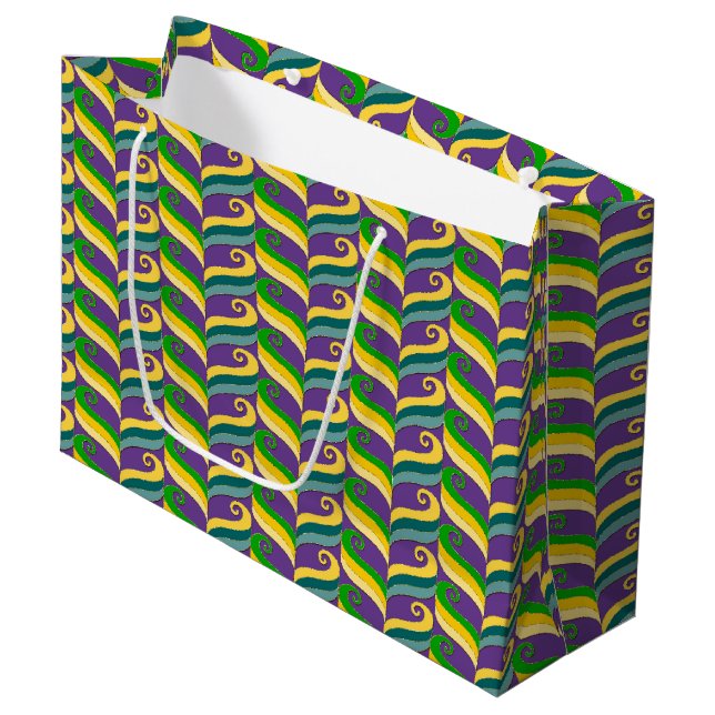 GRAND SAC CADEAU PURPLE OR VERT MARDI GRAS SWIRLS (Devant Angle)