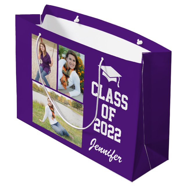 Grand Sac Cadeau Purple Photo Personnalisée Classe Senior 2021 (Dos Angle)