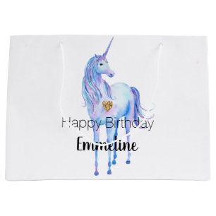 Grand Sac Cadeau Purple Unicorn Gold Parties scintillant Coeur pers