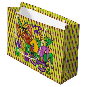 GRAND SAC CADEAU PURPLE VERT JAUNE DIAMANTS HEUREUX MARDI GRAS