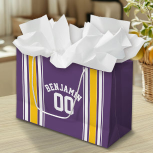 Grand Sac Cadeau Purple Yellow Jersey Stripes Nom personnalisé Numé