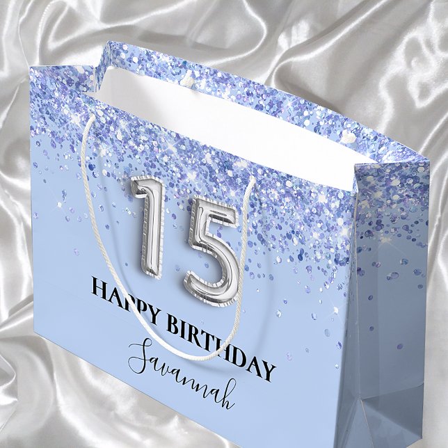 Grand Sac Cadeau Quinceanera bébé bleu nom de la parties scintillan (Créateur téléchargé)