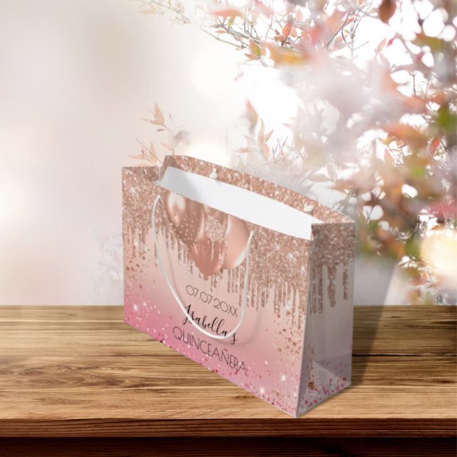 Grand Sac Cadeau Quinceanera rose rose rose or parties scintillant  (Créateur téléchargé)