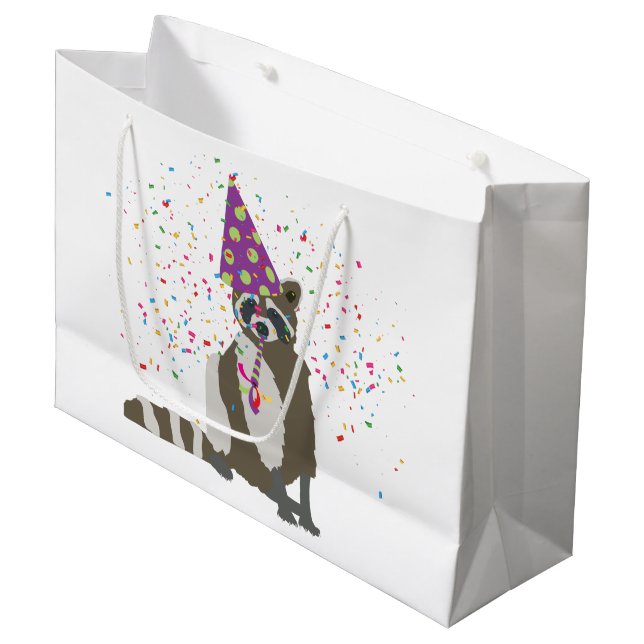 Grand Sac Cadeau Raccoon - Animaux ayant une fête (Devant Angle)
