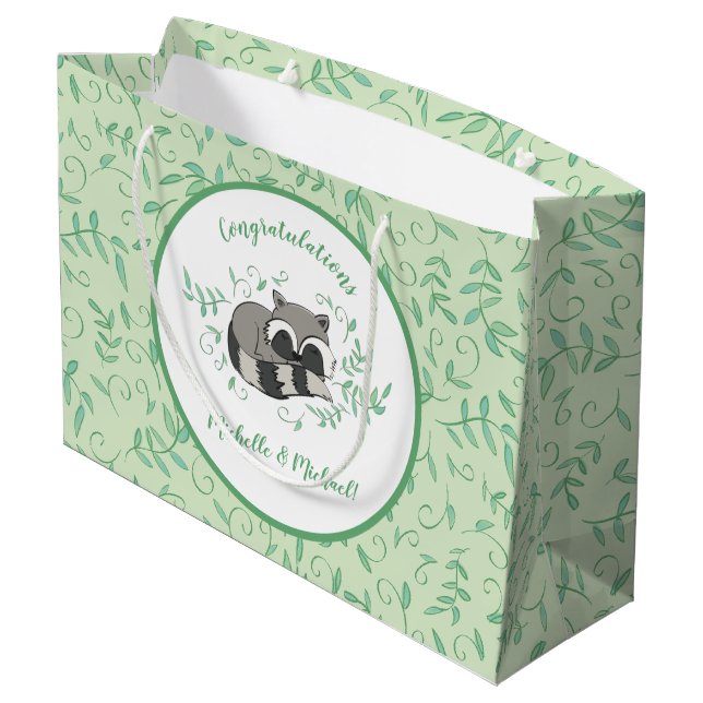 Grand Sac Cadeau Raccoon Baby shower Bois Animaux (Dos Angle)