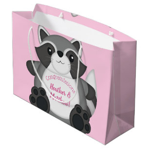 Grand Sac Cadeau Raccoon Baby shower rose