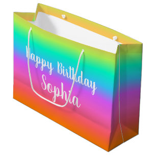 Grand Sac Cadeau Rainbow Joyeux Anniversaire Nom personnalisé