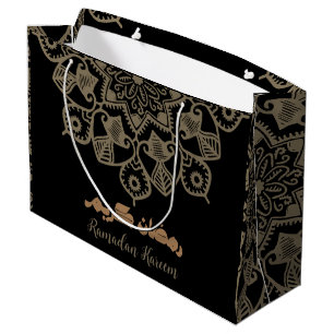 Grand Sac Cadeau Ramadan Kareem Motif islamique brun clair