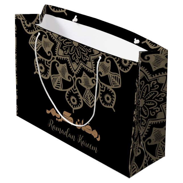Grand Sac Cadeau Ramadan Kareem Motif islamique brun clair (Dos Angle)