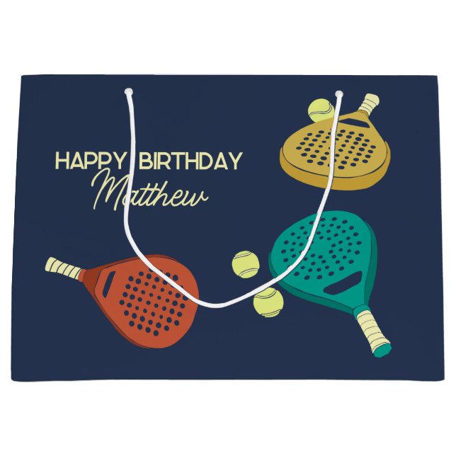 Grand Sac Cadeau Raquettes et balles de tennis Padel Personnalisées (Devant)