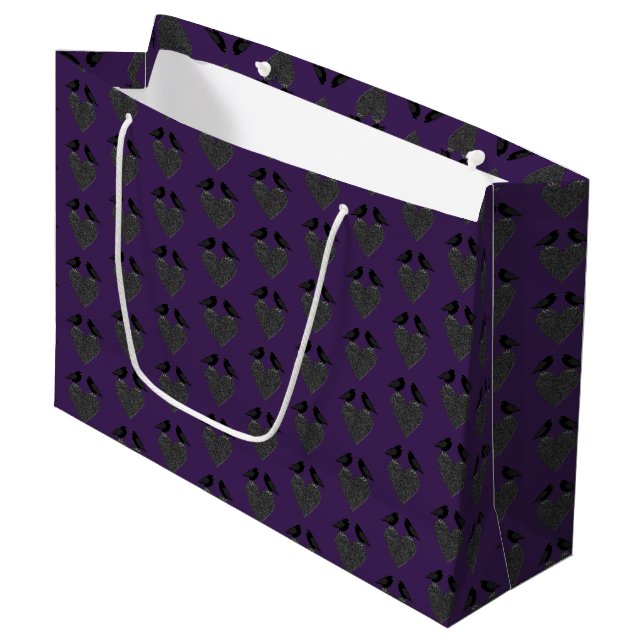 Grand Sac Cadeau Ravens gothiques et Coeur noir (Devant Angle)