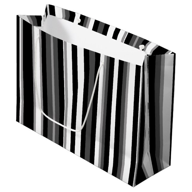 Grand Sac Cadeau Rayé noir et blanc (Devant Angle)