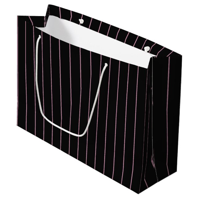 Grand Sac Cadeau rayé noir et rose (Devant Angle)