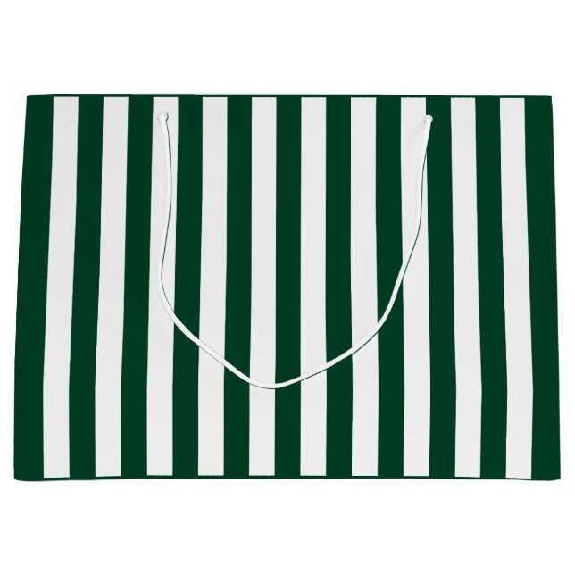 Grand Sac Cadeau Rayure verte et blanche Evergreen (Devant)