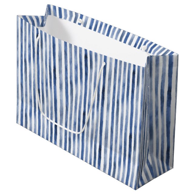 Grand Sac Cadeau Rayures Bleu Blanc Anniversaire  (Devant Angle)