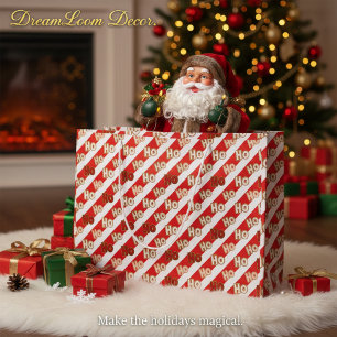 Grand Sac Cadeau Rayures de Canne à Sucre Ho Ho Ho Noël Festif