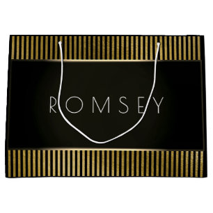Grand Sac Cadeau Rayures de marquage à chaud de luxe minimal noir