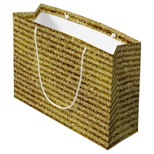 Grand Sac Cadeau Rayures de parties scintillantes d'or (Dos Angle)