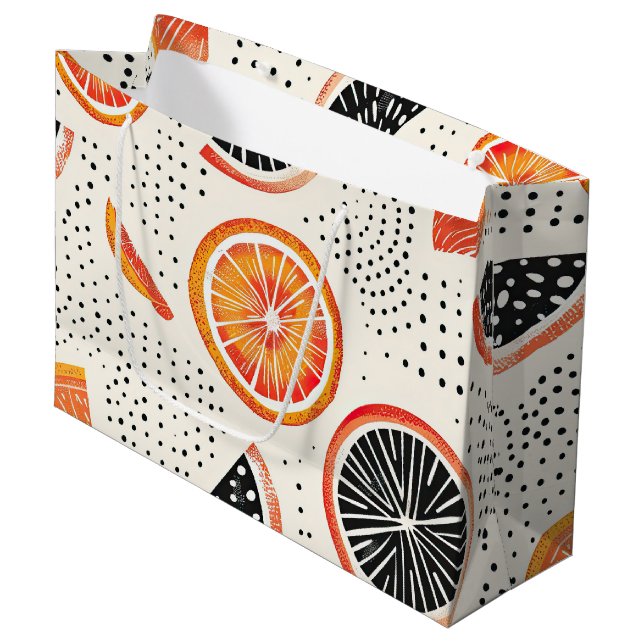 Grand Sac Cadeau Rayures de tranches de citrus gras (2) (Devant Angle)