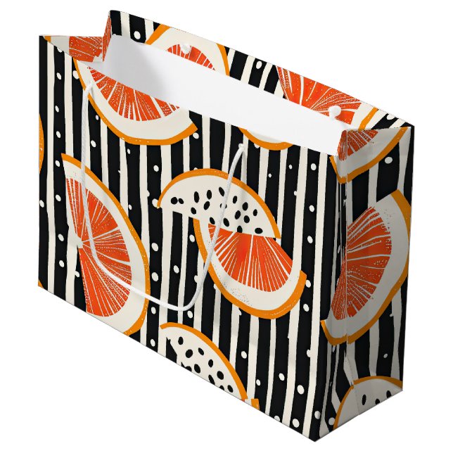 Grand Sac Cadeau Rayures de tranches de citrus gras (8) (Devant Angle)