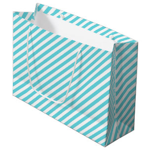 Grand Sac Cadeau Rayures diagonales classiques bleues et blanches