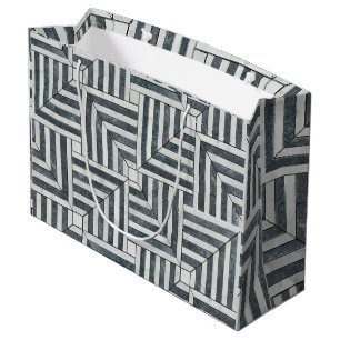 Grand Sac Cadeau Rayures géométriques marine modernes