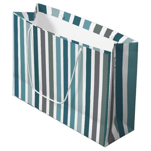 Grand Sac Cadeau Rayures Gris Bleu (Devant Angle)