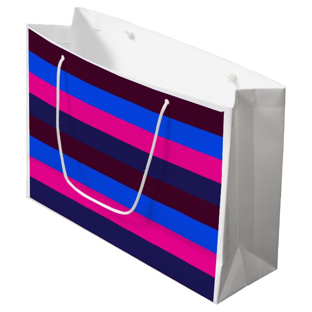 Grand Sac Cadeau Rayures néon de minuit (Devant Angle)