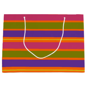 Grand Sac Cadeau Rayures orange, jaune, rouge, vert et violet