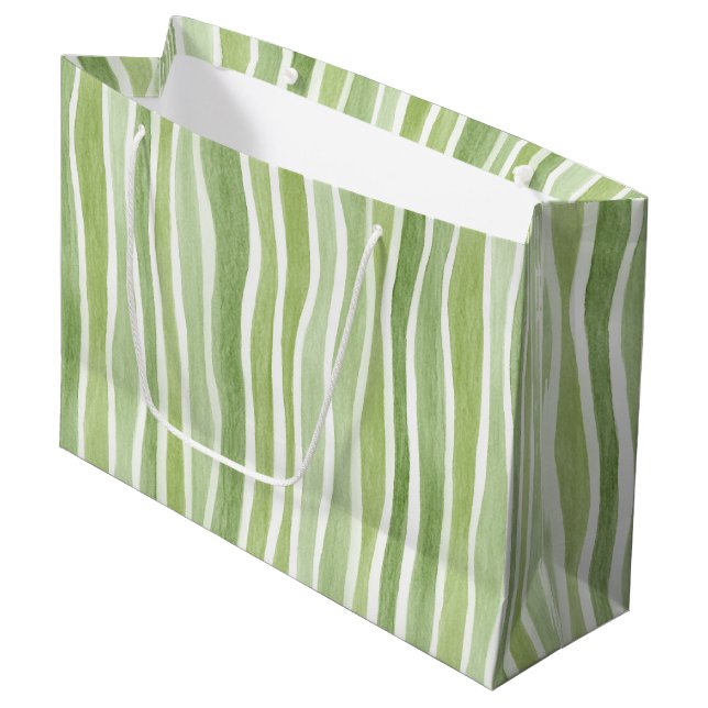 Grand Sac Cadeau Rayures vert lime ondulées crème (Devant Angle)