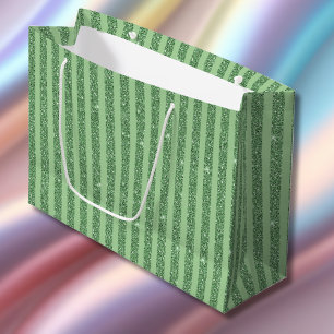Grand Sac Cadeau Rayures verticales simples avec paillettes vert fo