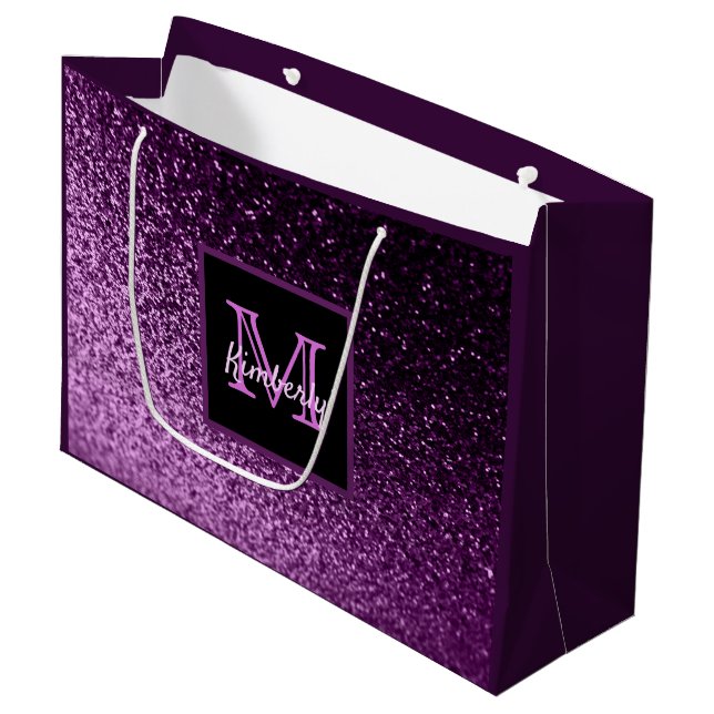 Grand Sac Cadeau Recharge de douche de mariée violet rose pailleté  (Devant Angle)