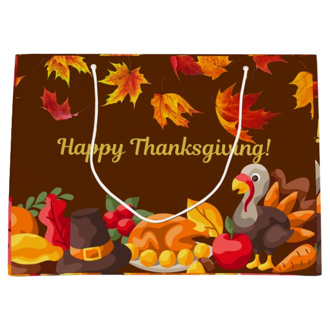 Grand Sac Cadeau Récolte de bons thanksgivings - Turquie et légumes (Devant)