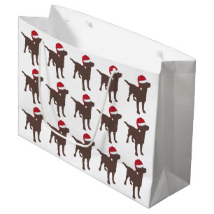 Grand Sac Cadeau Récupérateur de chocolat Labrador en Red Santa Hat