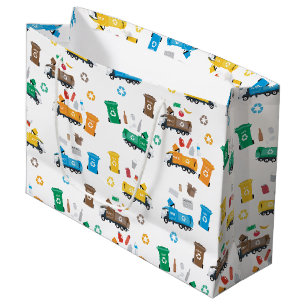 Grand Sac Cadeau Recyclage coloré Camions-poubelles et poubelles
